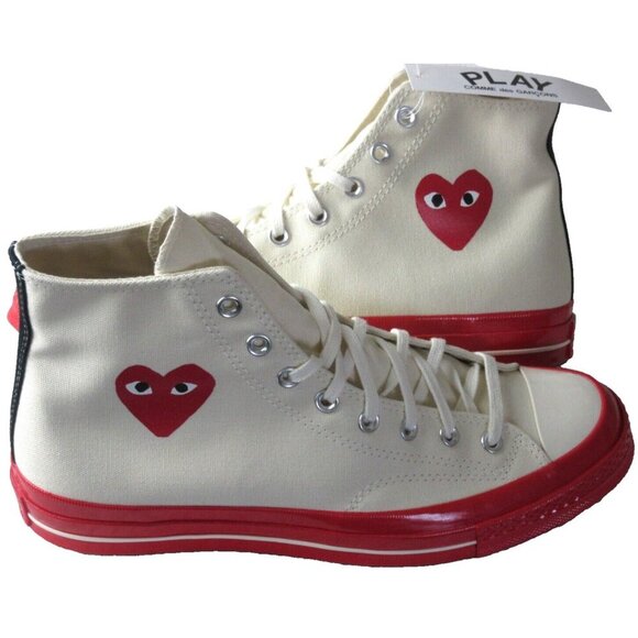 Converse Men's Chuck 70 CDG HI Top Canvas Shoes White Red Egret Sizes NIB - Picture 1 of 7
